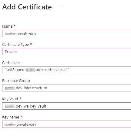 Integration Account Private Certificate