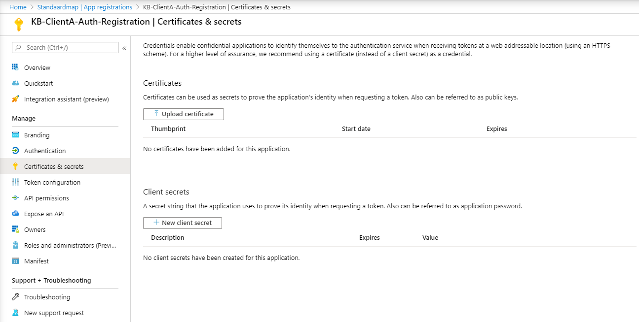 Certificates and secrets